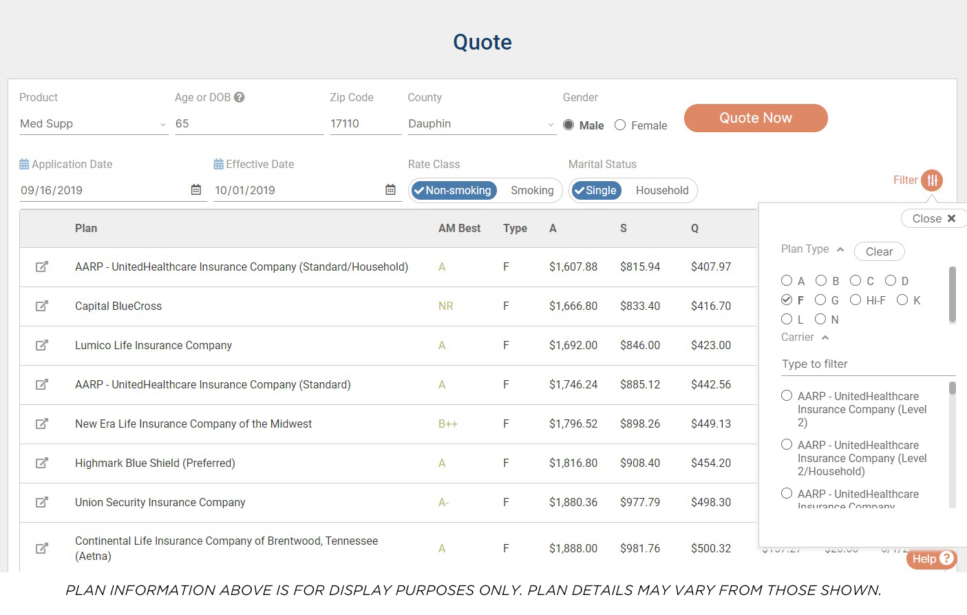 Find a Range of Plans Instantly